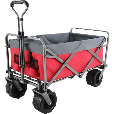 AICOK Chariot de jardin, remorque à main Pliable, avec bâche, cotés amovibles, Max 350Kg - Rouge