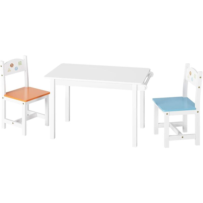 Aicok - Ensemble de table et chaises enfant - set de 3 pièces - table, 2 chaises, banc coffre 2 en 1 - mdf pin blanc bois clair