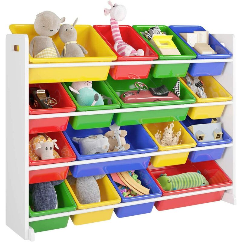 Étagère à jouets pour enfants avec 16 boîtes en plastique - Pour chambre d'enfant - 105 x 23 x 80 cm - Aicok