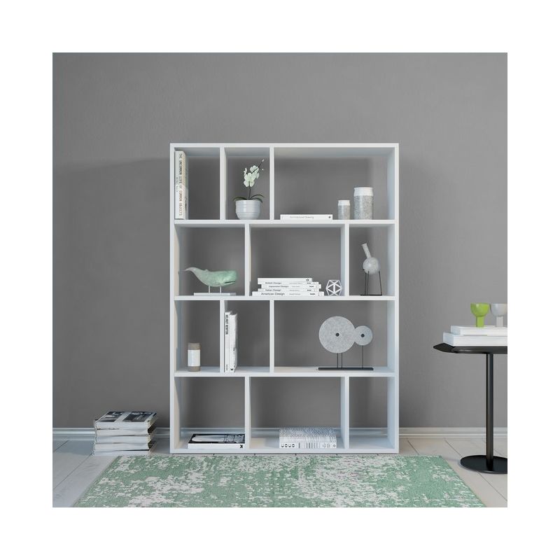 Aidan Buchhandlung Wandschrank Regal Mit Regalen Fuer Wohnzimmer Buero Eingang Weiss Aus Holz 90 X 25 X 122 Cm Hio8681847071068