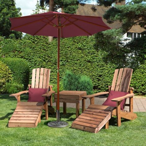Aidandack Patio Set, Relax Chairs with Side Table - W200 x D145 x H95 cm - Fully Assembled - Burgundy Cushion and Parsol Included