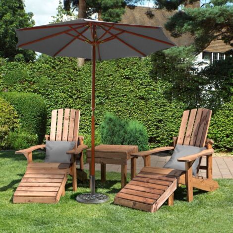 Aidandack Patio Set, Relax Chairs with Side Table - W200 x D145 x H95 cm - Fully Assembled - Grey Cushion and Parsol Included