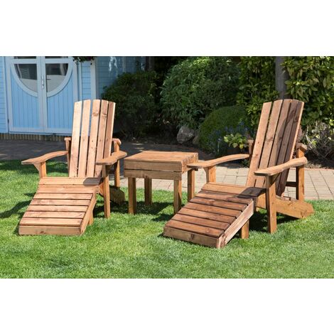 Aidandack Patio Set, wooden garden relax chairs with side table, fully assembled