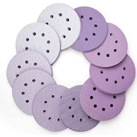 AIDUCHO 100 Pièces Disque de Ponçage 125mm tour Disques Abrasifs 60 80 100 120 180 220 240 320 400 800 Grain, 8 Trous, luxe, Durable, Exellent pour Excentrique Poncer Polir (Violet)
