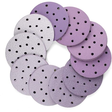 AIDUCHO 100 Pièces Disque de Ponçage 150mm tour Disques Abrasifs 60 80 120 150 180 240 320 400 600 800 Grain, 17 Trous, luxe, Durable, Exellent pour Excentrique (Violet)