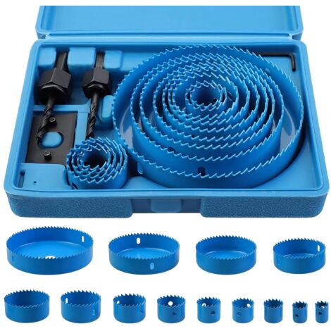 AIDUCHO 13 Pcs Kit Scies Cloches Bi-Métal En Acier Carbone 19-127mm Scie Cloche Coffret Pour Bois, Plaque De Plâtre Et Plaques De Plâtre - Blue
