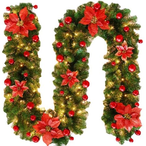 AIDUCHO 270 cm Weihnachtsgirlande mit LED, Weihnachtsbaum-Lichtgirlande, Kranz, Weihnachtsrankendekoration mit LED, für Dekor, Tür, Kamin, Treppen, Party, Innendekoration, Grün