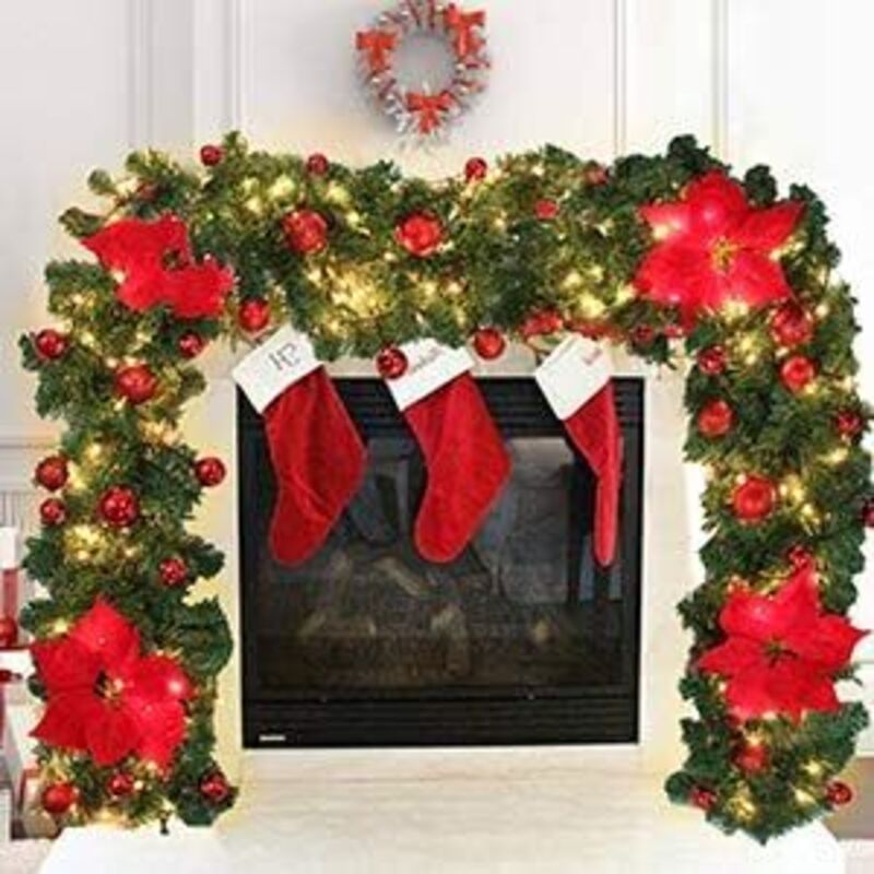 270cm Guirlande De Noël Avec Led, Guirlande Lumineuse Sapin Noel, Couronne Décoration De Vigne Noël Avec Led, Pour Décor Porte Cheminée Escaliers