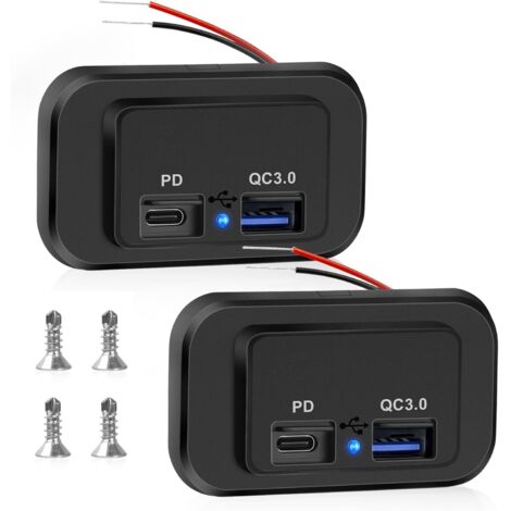 AIDUCHO 2Pcs Prise de Chargeur de Voiture Double USB 4.8A, Prise de Charge Rapide Double, 12v/24v Panneau de USB Commande Prise Charge Rapide Étanche avec LED pour Voiture Marine Camion Camping-Car SU