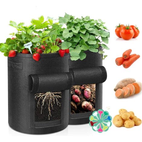 AIDUCHO 2pcs Sac De Plantation De Pomme De Terre,7gallons Sac De Plantation De Jardin En Non-Tissés,Sac Pomme De Terre Avec La Fenêtre Et La Poignée,Grand Sac Potager Pour Des Fraises,Des Tomates,Des 