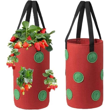AIDUCHO 2pcs Sac De Plantation Pour Fraise, Sacs De Culture À Fraises Suspendu Jardin Avec 13 Trous, Sac De Plantation Pour Fraises, Herbes, Tomates - 3 Gallons (2pcs - Rouge)