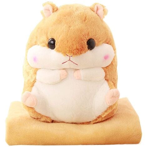 SVKBJROY 3 en 1 Oreiller en peluche Hamster, Jouets Animaux, Couverture Oreiller avec Chauffe-Mains