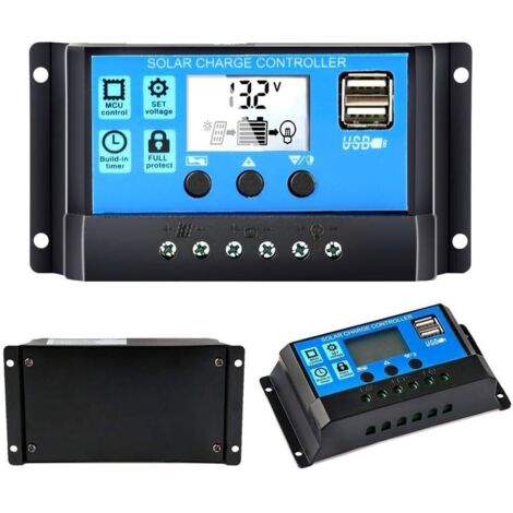 AIDUCHO 30a Contrôleur De Charge Régulateur Panneau Solaire 12v/24v Régulateur De Panneau Solaire De Batterie Intelligent Avec 5v Light Timer Control Lcd Display Avec Double Port Usb Lcd Affichage-220