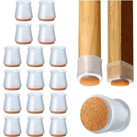 AIDUCHO 32 Pcs Protection Pied De Chaise Silicone Avec Feutre,Patin Chaise De Chaise En Pour Pieds De Chaise Ronds , Bouchon Pied De Chaise Pour Éviter Le Bruit Et Les Rayures-Transparent (Large 3.0-4