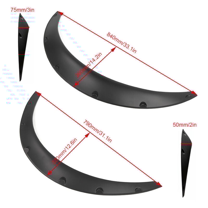Aiducho - 4 Pièces Élargisseur De L'aile De Voiture, Universel Voiture Fender Arche De Garde-Boue Évasement De Roue Avant-Arrière Protège-Boue De