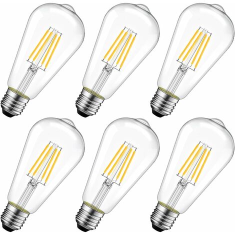 AIDUCHO 4W Edison Ampoule Filament LED E27 ST64 (=Ampoules Incandescences Décorative 40W), 470Lm Blanc Chaud 2700K, Lampe Vintage Ampoule Rétro, Non-dimmable, Lot de 6 [Classe énergétique A++]