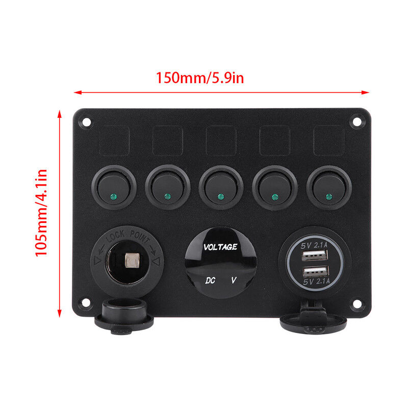 Aiducho - 5 Gang Panneau De Commutateur à Bascule Interrupteur à Bascule Panneau Tableau Electrique Bateau Voiture Etanche Double Usb Dc 12v/24v Led