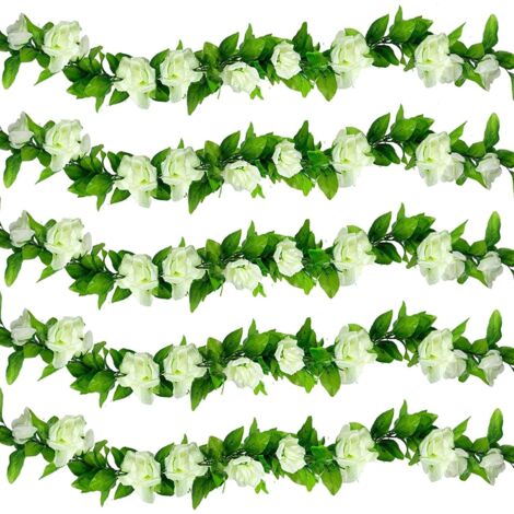 AIDUCHO 8 Pièces Fleurs Artificielles Deco, Fleur Artificielle Guirlande De Rose Decoration Mariage Pour Murs, Jardin, Salon, Pour Les D’anniversaire Intérieur Et Extérieur - Blanc