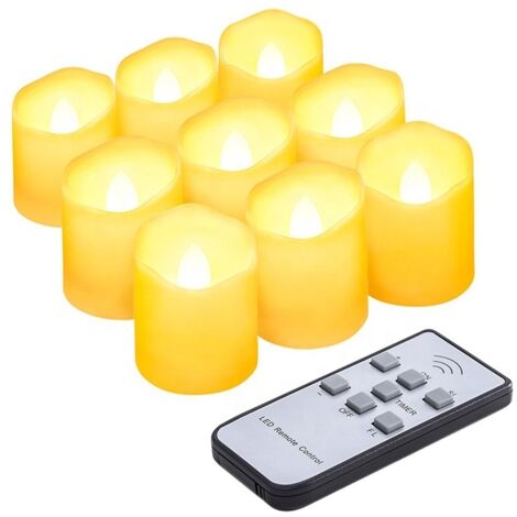 AIDUCHO 9 Pièces Bougies Chauffe-Plat Led Avec Minuterie Et Télécommande Bougies Chauffe-Plat Blanc Chaud Bougies Électriques Led Avec Fonction De Minuterie Ensemble De Bougies Led Scintillantes