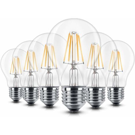 AIDUCHO Ampoule LED E27 6 W Intensité Ampoule LED Culot E27 Blanc chaud Ampoule LED Angle d'éclairage 360° 60 W Edison Ampoule LED 680 lumens 2700 K
