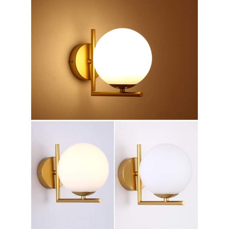 Applique Murale De Créativité Moderne Avec Abat-Jour En Verre Boule, E27 Fini doré Appliques Murales Luminaire Montage Mural Lumière Lampe de Mur