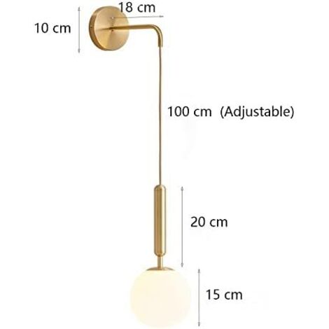 AIDUCHO Appliques Murales Industrielles Vintage, Globe En Verre Blanc De 15 Cm Et Luminaire Mural En Métal Doré Pour Chambre À Coucher, Salon (Verre Blanc Et Métal Doré)