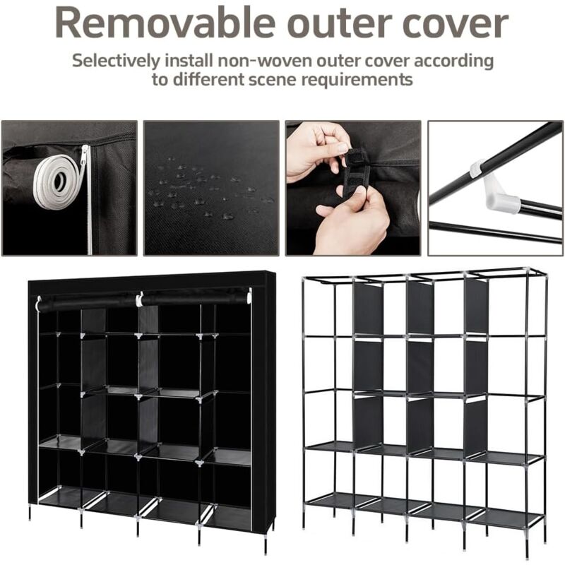 Aiducho - Armoire Chambre En Tissu Cadre En Métal Armoire De Rangement Portable Dressing Chambre Adulte Cloisons Mobiles Et Tringles Suspendues