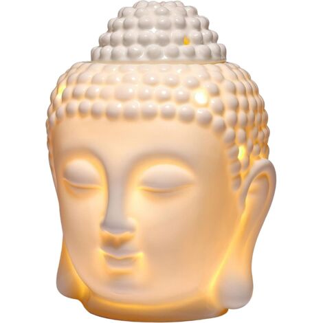 AIDUCHO Bougeoir À Bougie Brûleur D’huile Tête De Bouddha Porte-Bougie Chauffe-Plat Céramique Blanc Ajouré