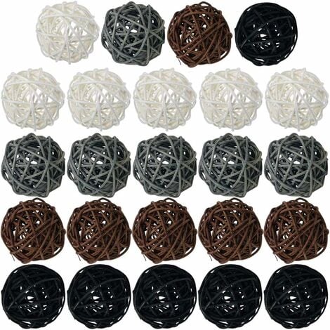 AIDUCHO Boule en rotin, 24 pièces 2 pouces boule en osier boule décorative orbes remplisseurs de vase blanc + gris + marron + noir