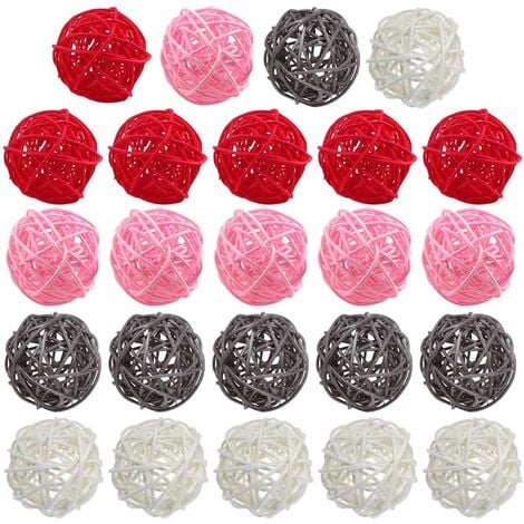 AIDUCHO Boule en rotin, 24 pièces 2 pouces boule en osier boule décorative orbes vases de remplissage rouge + rose + gris + blanc