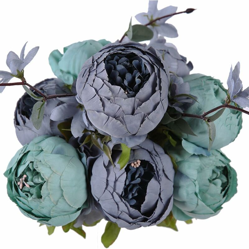 Aiducho - Bouquet de fleurs de soie de pivoine artificielle vintage décoration de mariage à la maison (nouveau bleu foncé)