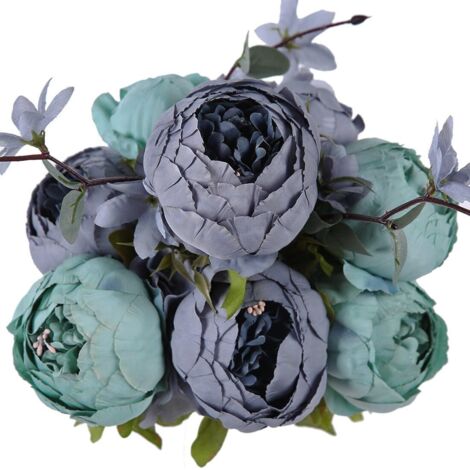 AIDUCHO Bouquet De Fleurs De Soie De Pivoine Artificielle Vintage Décoration De Mariage À La Maison (Nouveau Bleu Foncé)