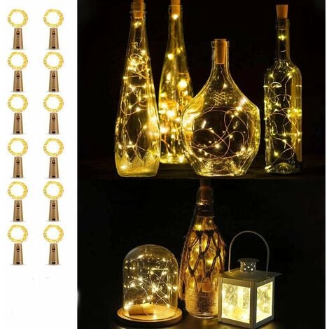 Hellum chaîne lumineuse pour bouteilles de vin avec minuterie, blanc chaud,  mini guirlande led à pile (AA) pour bouteilles, chaîne pour bouteilles de