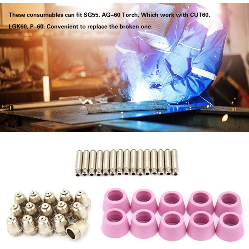Aiducho - Buses D'électrode, Ag60 Sg55 Plasma Cutter Torche De Coupe Consommables Kit De Coupelles De Buses D'électrode, Pièces De Rechange De