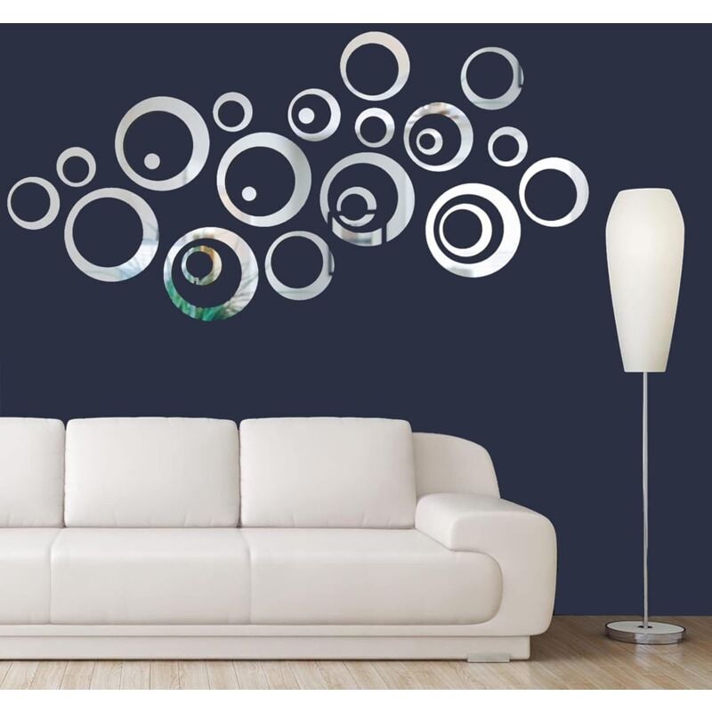 Aiducho - 24 Pièces 3D Miroir Cercle Sticker Mural Autocollant Réglage Miroir Acrylique Amovible Sticker Mural Decal Maison Décoration Miroir Rond