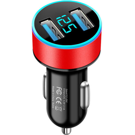 AIDUCHO Chargeur Allume-Cigare 3.1a Usb Double Port 12v/24v Voltmètre Led Numérique Rouge