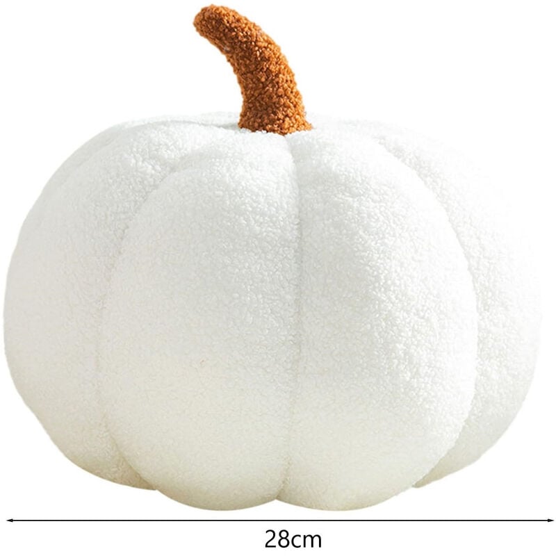 Citrouille Peluche Coussin, 28 cm Ultra Doux Moelleux Peluche Citrouille Coussin, Coussin Automne Halloween/Thanksgiving Blanc - Aiducho
