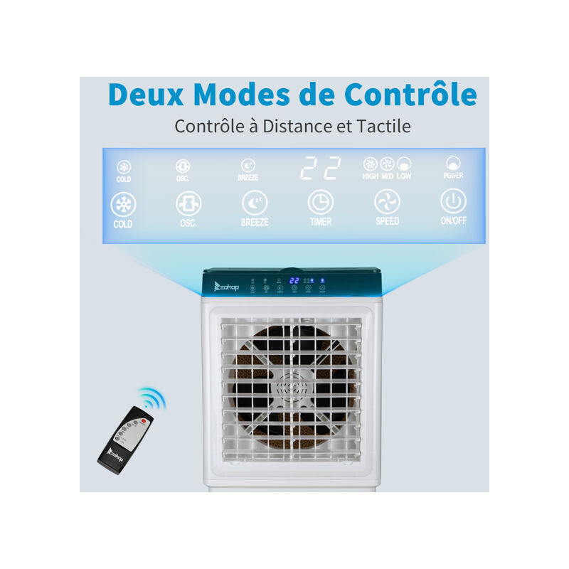 Aiducho - Climatiseur D'air Mobile 3 En 1 Humidificateur D'air Par Evaporation Refroidisseur Portable,Réservoir D'eau De 25l,80w,Débit D'air 4000m³/H