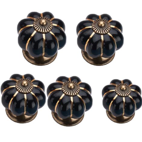 AIDUCHO Coloré Halloween Citrouille En Céramique 40x40mm(Diamètre x Hauteur) Armoire Porte Boutons Commode Tiroir Tire Meubles Armoire Cuisine Poignées Vintage Cuivre Matériel Avec Vis(Noir) 5pcs