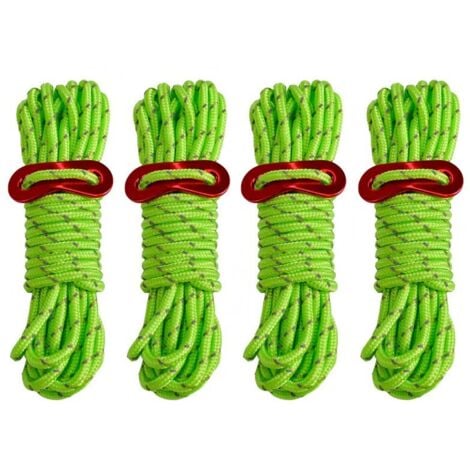 AIDUCHO Corde de Tente Réfléchissante 4 m Corde en Nylon Diamètre 4 mm Ficelle avec Tendeur 12 Pièces pour Camping Randonnée Bâche Auvent