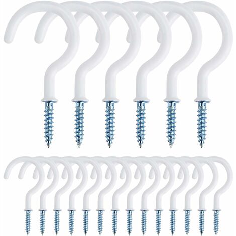 AIDUCHO Crochets à Visser Métal Plafond Vis Crochet en Vinyle pour Usage D'intérieur et de Plein Air pour Accrocher Tasses, Pots, Lumières, Cordes, 50 Pièces (Blanc)