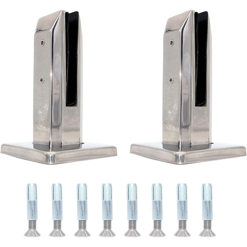 Ensemble de 2 montants de panneau en verre en acier inoxydable 304, carré, clôture de piscine, jardin, collier de clôture de balcon, poteau de
