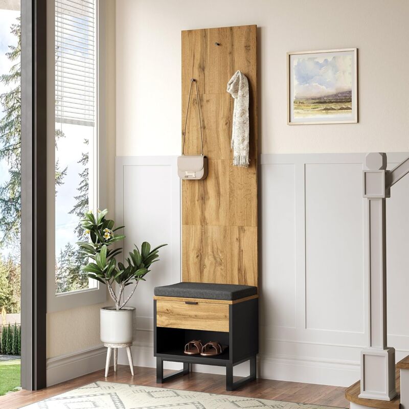 Aiducho - Ensemble De Garde-Robe Mural Avec Tabouret à Chaussures Et Coussin, 210 Cm De Haut, Avec Grain De Chêne 50 x 38 x 210 Cm