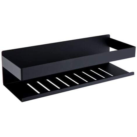 RHAFAYRE AIDUCHO Étagère de Douche Auto-adhésif, Étagère Salle de Bain sans Perçage SUS304 Acier Inoxydable Adhésive Panier de Douche, Noir Mat 30CM