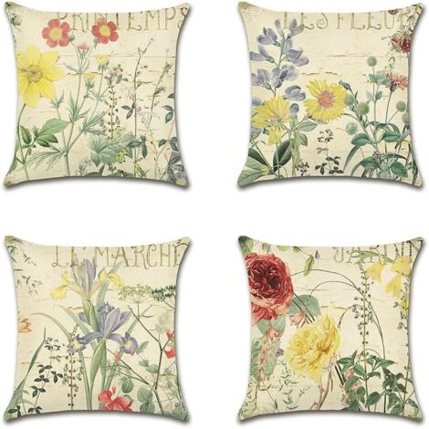 AIDUCHO Extérieur Housse De Coussin, Lot De 4 Imperméable Fleur Jaune Motif Canapé Taie D'oreiller Pour Patio Jardin Salon Chambre Décoration, 44x44cm