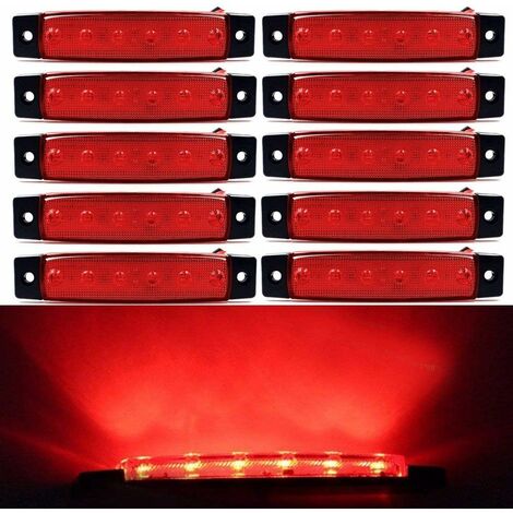 AIDUCHO Feux de Gabarit Latéraux LED, Indicateur de Position, 6 LED 3.8" Feux De Côté pour 12V Voiture Remorque Camion Lorry Caravan Bus - 10Pcs Rouge