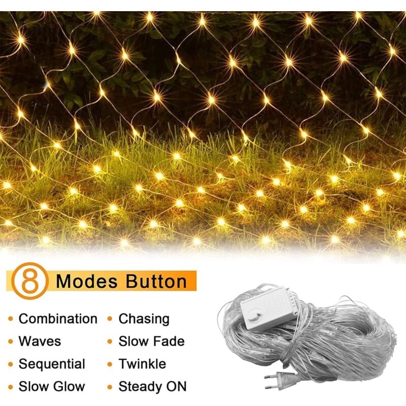 Filet lumineux led Rideau Lumineux 6x4m Guirlande Lumineuse Rideau 540LED Blanc Chaud 8 Modes dimmable Fil de cuivre avec Fiche pour Intérieur, Fête,