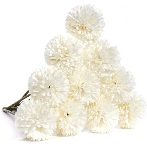 AIDUCHO Fleurs Artificielles, 10 Pièces De Fleurs En Soie Avec Tiges, Fleurs Artificielles Blanches Pour Décorations, Fausses Fleurs De Chrysanthème, Bouquets De Centres De Mariage (10 Pièces, Blanc)