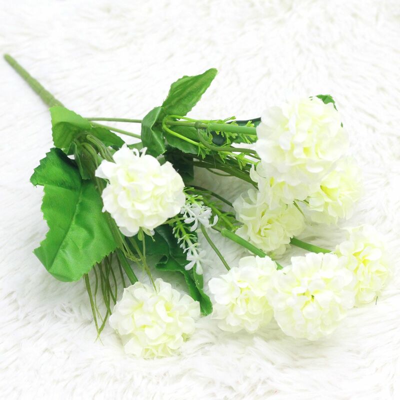 Fleurs Artificielles 9 Grandes Têtes De Fleurs Artificielles En Soie, Hortensia, Fausse Boule De Chrysanthème (Couleur : Blanc) - Aiducho