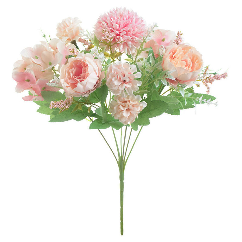 Fleurs Artificielles, Pivoine, Chrysanthème Boule, Œillet, Hortensia, Composition Florale, Décoration Florale, Bouquets De Mariage (Rose Clair)